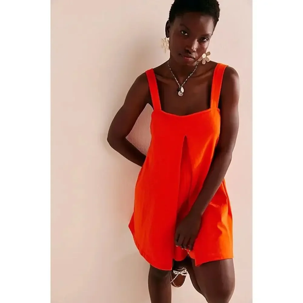 Free People Nichola Romper Tangerine Tango Women's Size XS - Picture 4 of 8